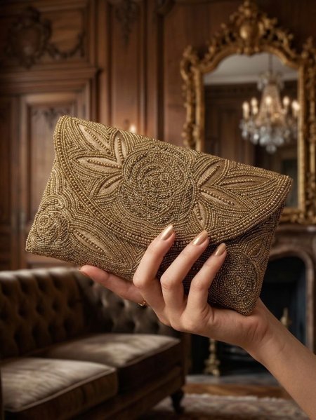 Golden clutch beaded design