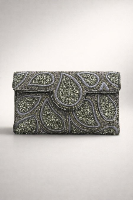 Dark gray purple breaded clutch