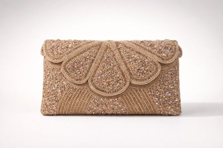 Apricot-tone beaded clutch