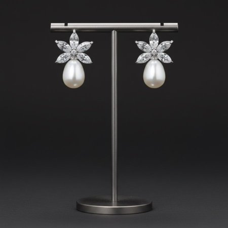 Zircond and white pearl earrings